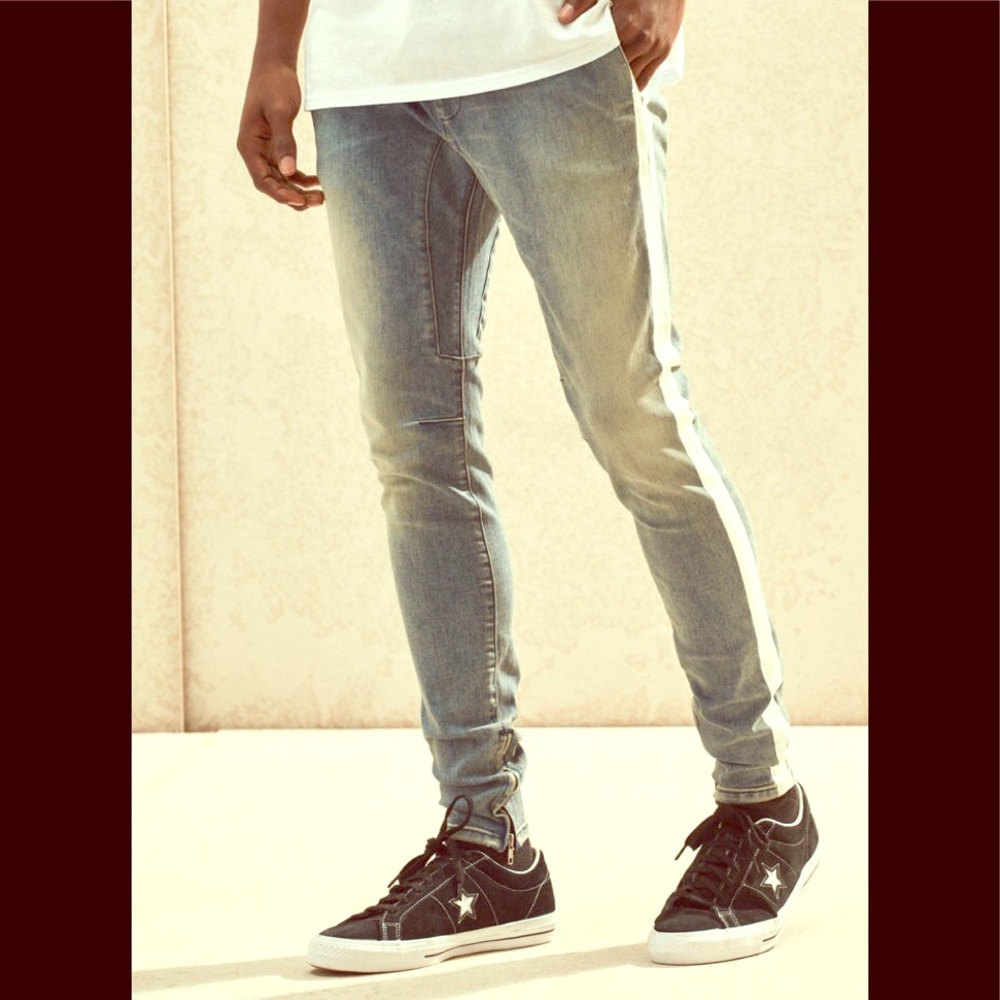 PacSun Drop Skinny Side Stripe Denim Jogger Pants